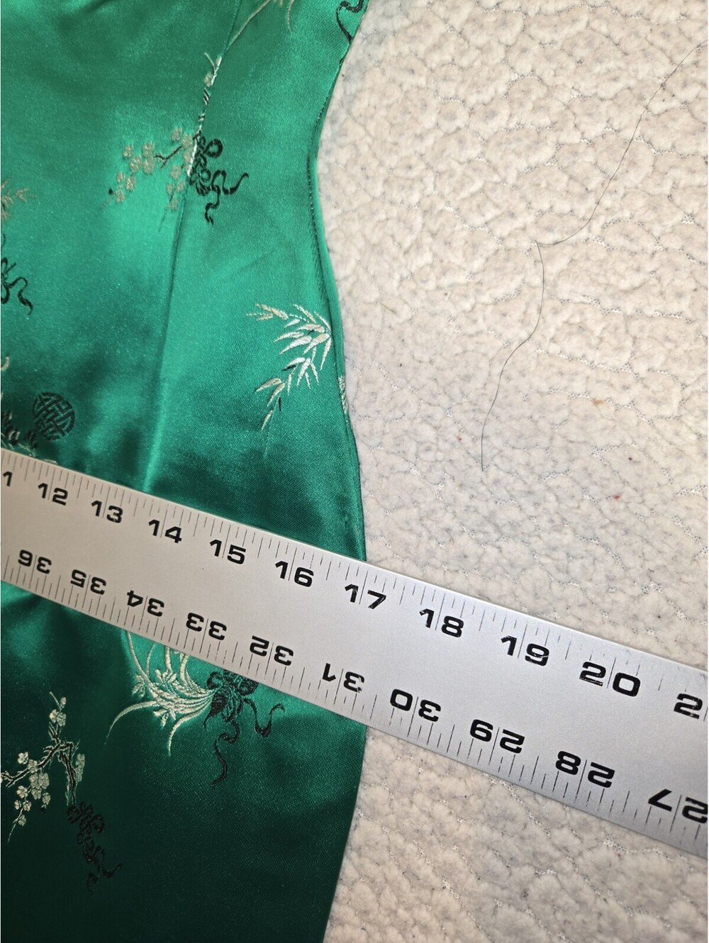 vintage silk blend dress Emerald Green Embroidered Floral Asian Inspired 90s - Picture 7 of 11